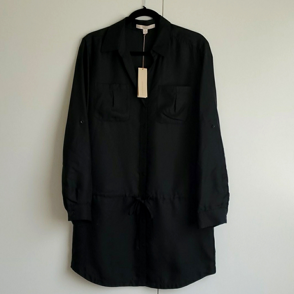 NWT Black 100% Silk Waist-tie Tunic